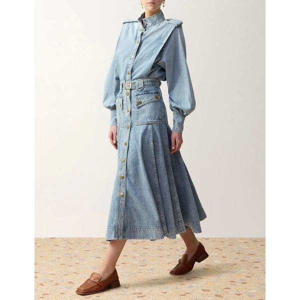 Zimmermann Denim Utility Midi Skirt in Blue | Denim Skirts | Luxury Shoes , view 3