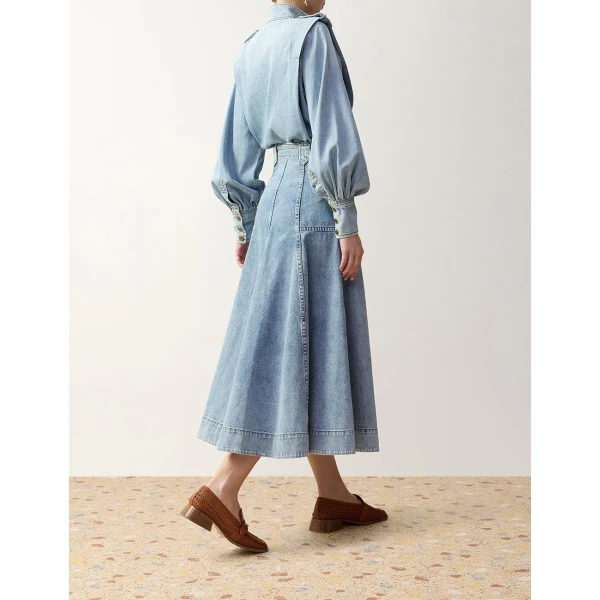 Zimmermann Denim Utility Midi Skirt in Blue | Denim Skirts | Luxury Shoes , view 4