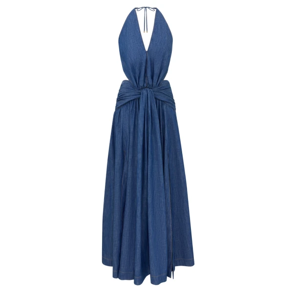 Zimmermann Echo Denim Plunge Halter Dress