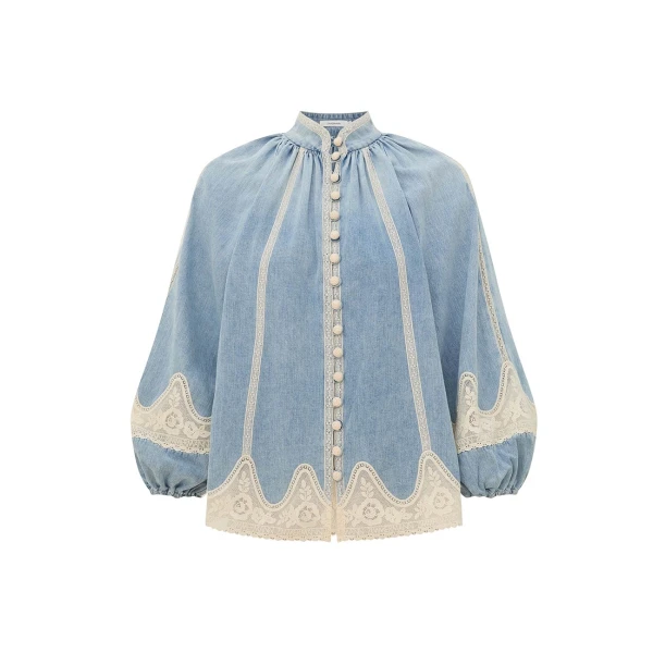 Zimmermann Fairlight Denim Lace Blouse