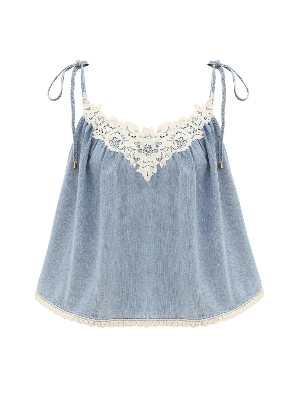 Zimmermann Fairlight Denim Lace Cami | Ready to Wear Collection Luxury Shoes Zimmermann Fairlight Denim Lace Cami