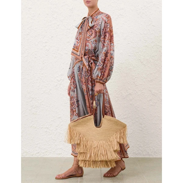 Zimmermann Goldentime Medium Fringe Tote in Beige, view 4