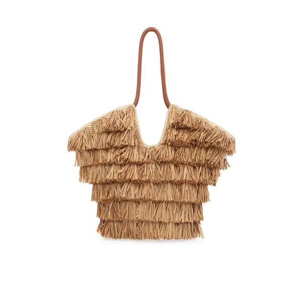 Zimmermann Goldentime Medium Fringe Tote in Beige, view 5