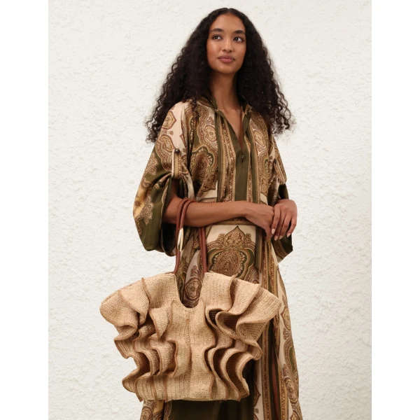 Zimmermann Goldentime Medium Ruffle Tote in Beige, view 4