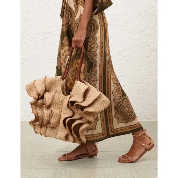 Zimmermann Goldentime Medium Ruffle Tote in Beige, view 6