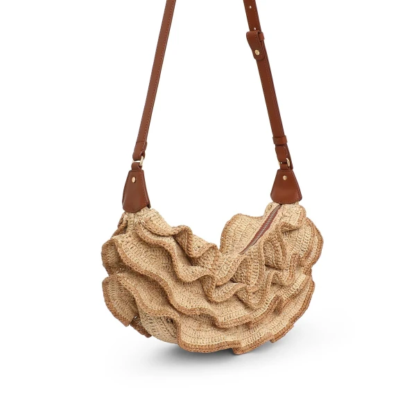 Zimmermann Goldentime Ruffle Shoulder Bag in Beige, view 3