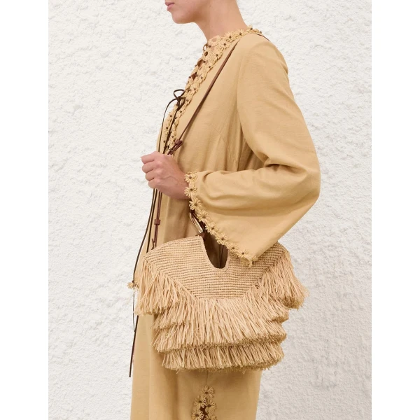 Zimmermann Goldentime Small Fringe Tote in Beige, view 2