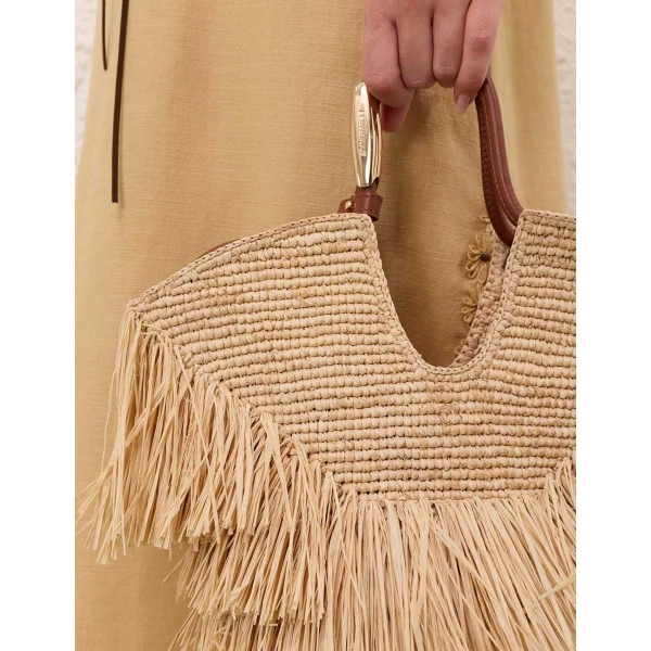 Zimmermann Goldentime Small Fringe Tote in Beige, view 4