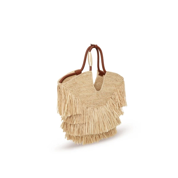 Zimmermann Goldentime Small Fringe Tote in Beige, view 5