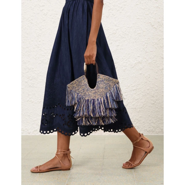 Zimmermann Goldentime Small Fringe Tote in Blue, view 6