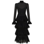 Zimmermann Lace Pleated Long Sleeve Midi