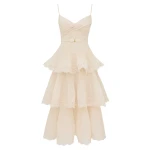 Zimmermann Lace Pleated Tiered Midi Dress