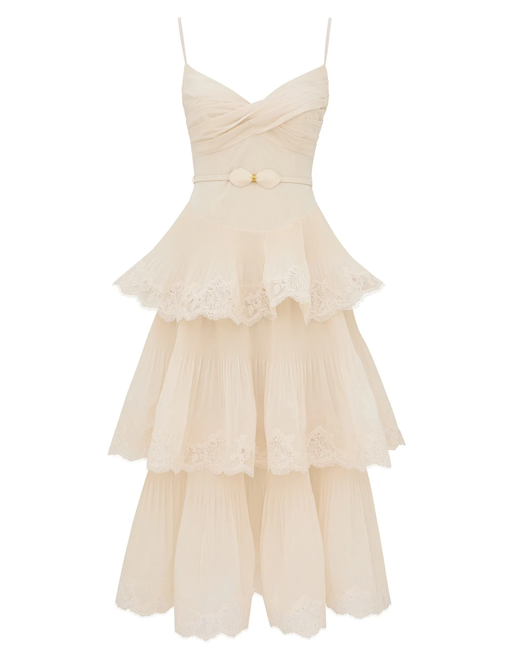 Zimmermann Lace Pleated Tiered Midi Dress | Ready to Wear Collection Luxury Shoes Zimmermann Lace Pleated Tiered Midi Dress
