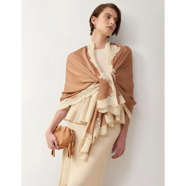 Zimmermann Lace Silk Stole in Pink, view 2