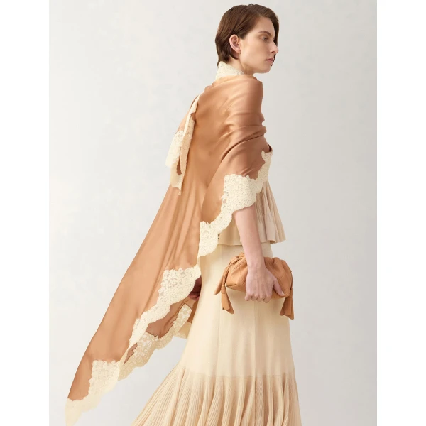 Zimmermann Lace Silk Stole in Pink, view 4