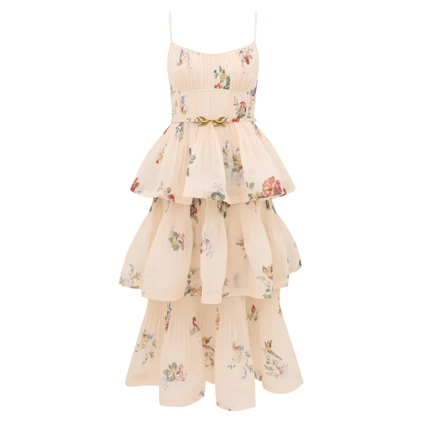 Zimmermann Pleated Tiered Midi Dress