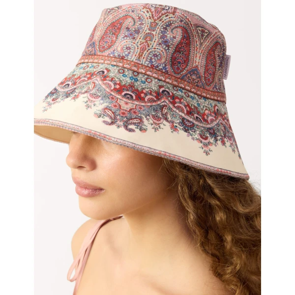 Zimmermann Printed Long Brim Bucket Hat in Multicolour | Hats | Luxury Shoes , view 4