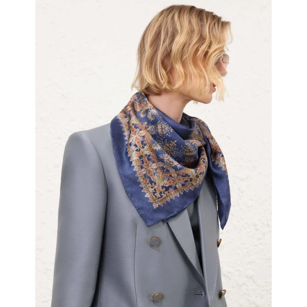 Zimmermann Printed Silk Square 90 in Blue, view 5