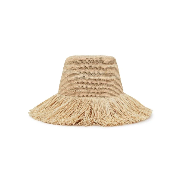 Zimmermann Raffia Fringe Bucket Hat in Beige | Hats | Luxury Shoes , view 2