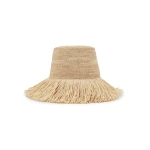 Zimmermann Raffia Fringe Bucket Hat in Beige | Hats | Luxury Shoes 