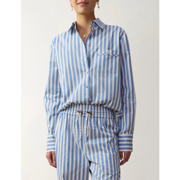Zimmermann Stripe Boxy Shirt in Blue | Tops | Luxury Shoes , view 2