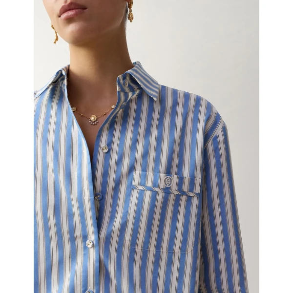 Zimmermann Stripe Boxy Shirt in Blue | Tops | Luxury Shoes , view 5