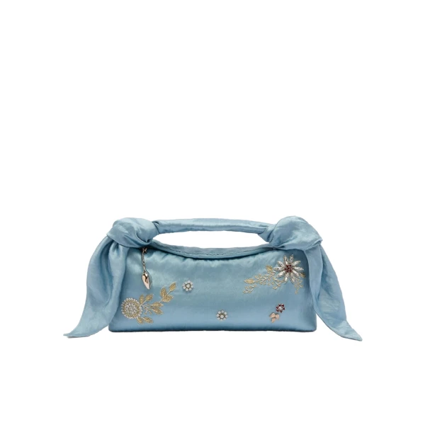 Erdem East West Bloom Bag in Artist Blue Textured Satin | Shoulder & Crossbody Bags | Luxury Shoes 