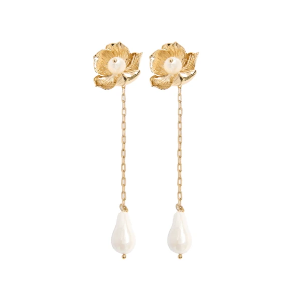 Floral Pearl Long Earring