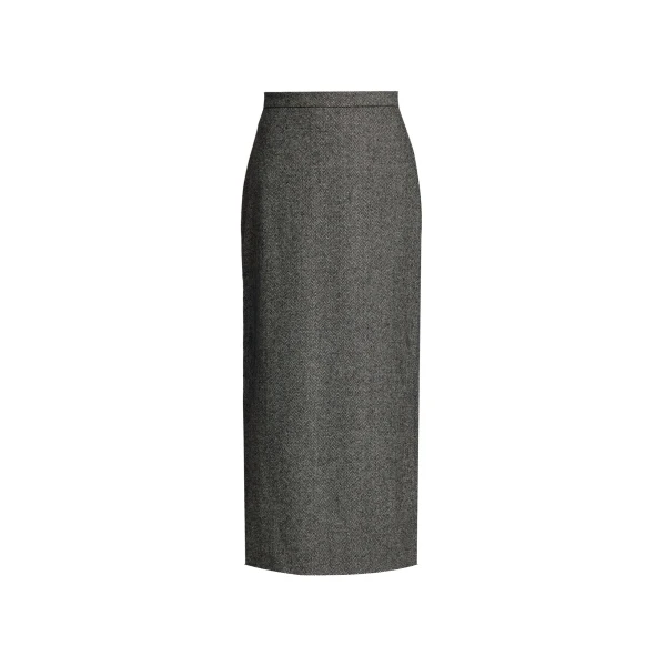Herringbone A-line Pleated Midi Skirt