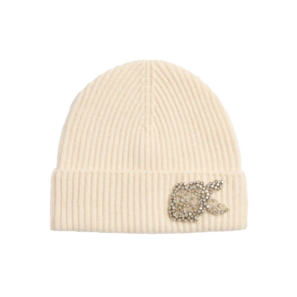 Knitted Beanie in Ivory Cashmere