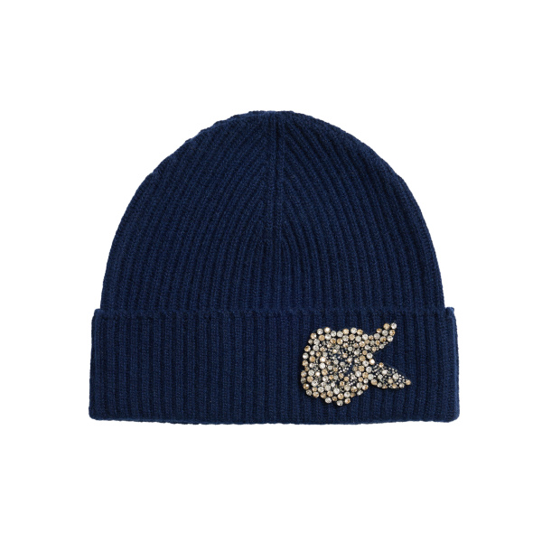 Erdem Knitted Beanie in Navy Cashmere | Hats | Luxury Shoes 