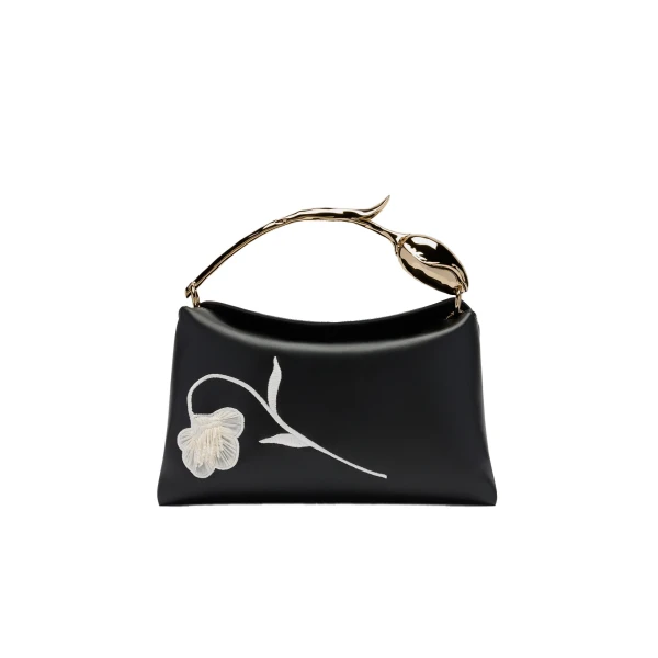 Erdem Midi Bloom Bag in Black Flower Applique Leather | Totes & Top-Handle Bags | Luxury Shoes 
