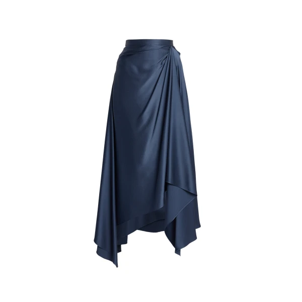 Satin Draped Midi Skirt