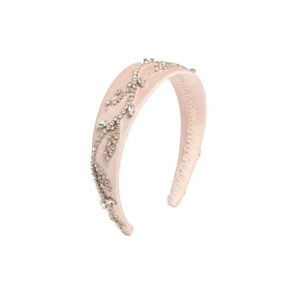 Wide Embroidered Headband in Cameo Pink