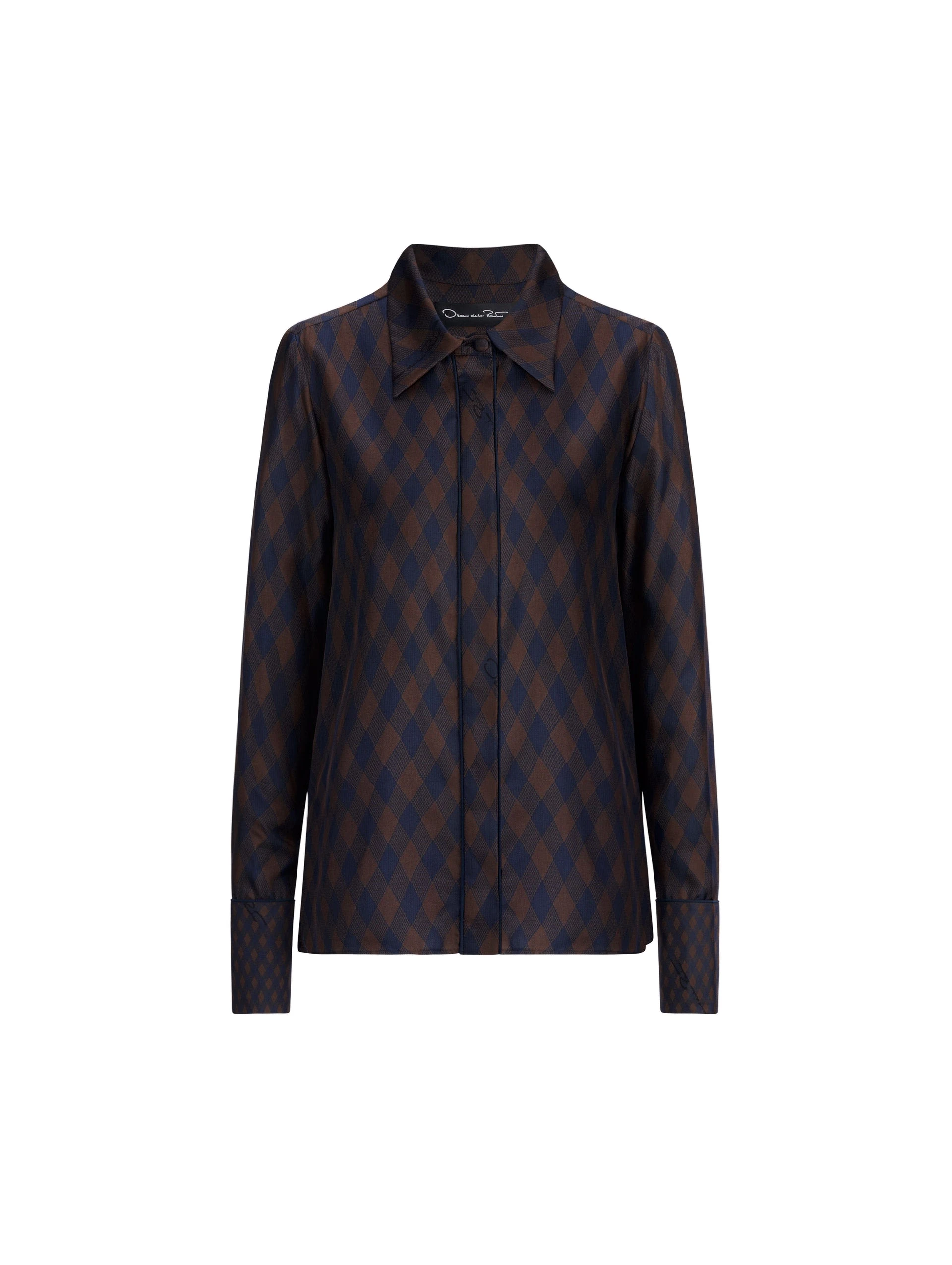 Oscar de la Renta Argyle Tie-Neck Silk Twill Blouse Oscar de la Renta Argyle Tie-Neck Silk Twill Blouse | Tops | Luxury Shoes