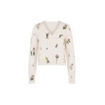 Oscar de la Renta Beaded Mixed Botanical Embroidered Cardigan | Knitwear | Luxury Shoes 
