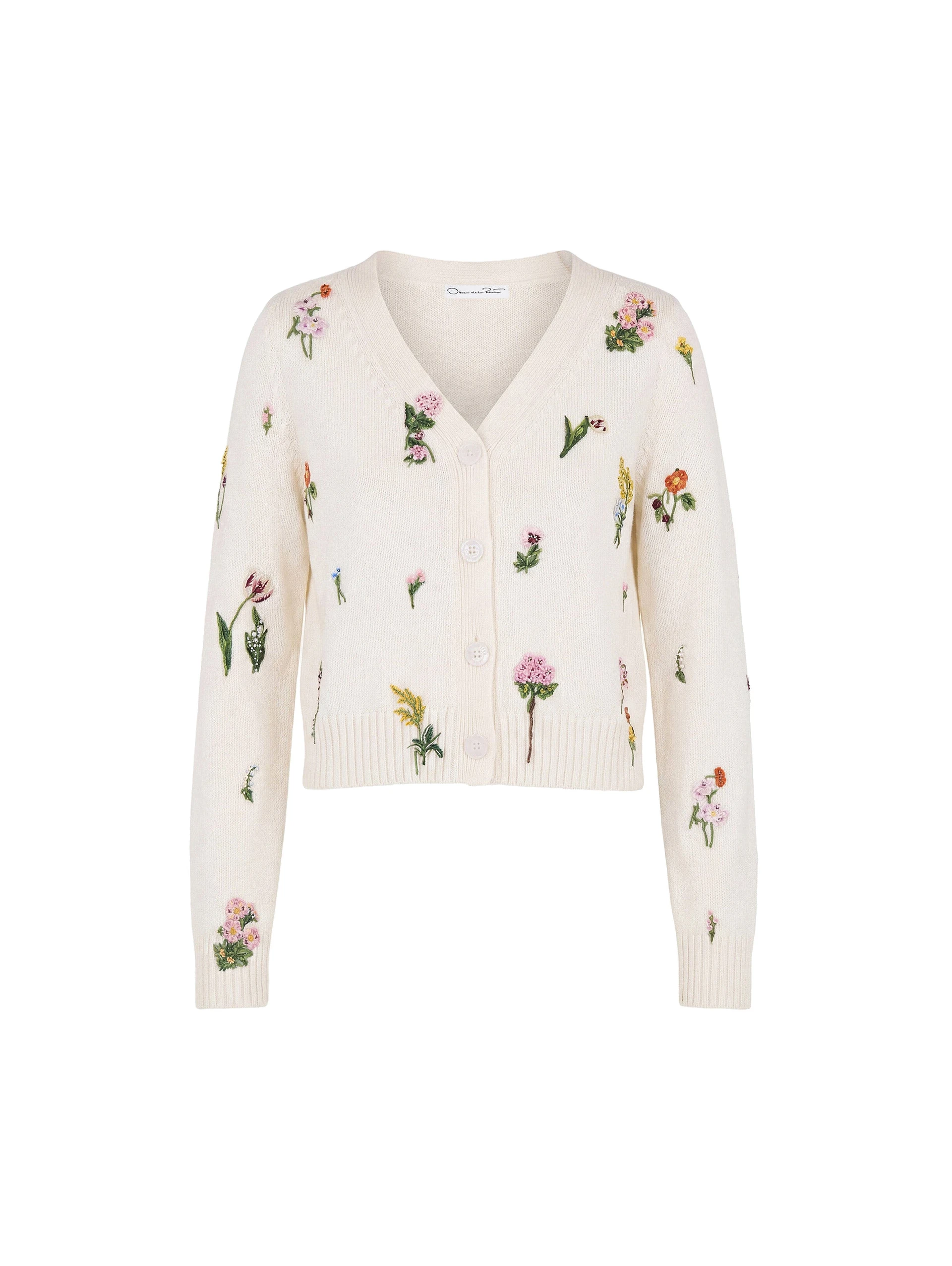 Oscar de la Renta Beaded Mixed Botanical Embroidered Cardigan Oscar de la Renta Beaded Mixed Botanical Embroidered Cardigan | Knitwear | Luxury Shoes