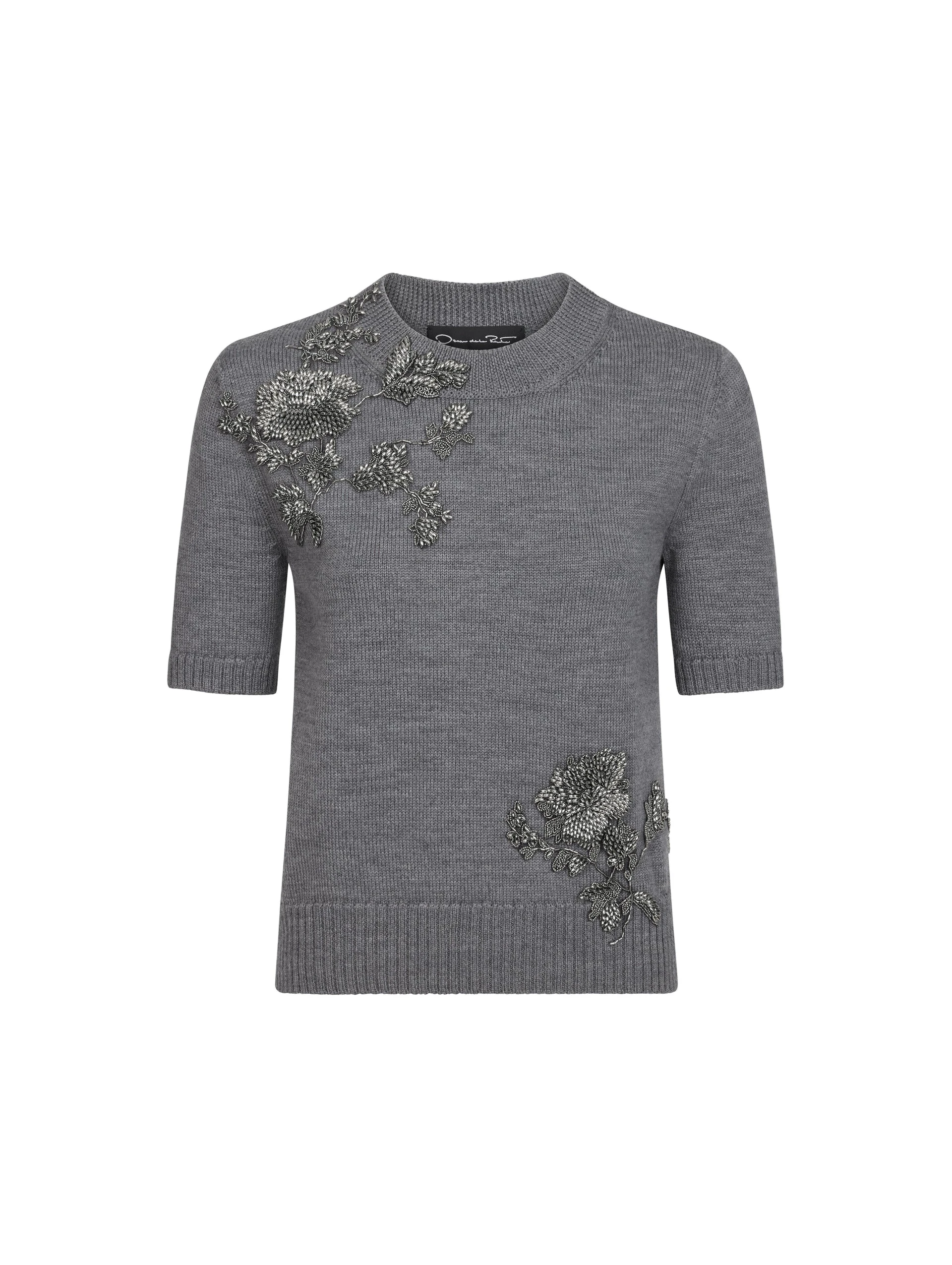 Oscar de la Renta Beaded Peony Embroidered Pullover Oscar de la Renta Beaded Peony Embroidered Pullover | Knitwear | Luxury Shoes