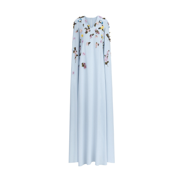 Oscar de la Renta Draped Sleeve Mixed Botanical On Lace Caftan | Kimono | Luxury Shoes 