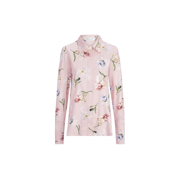 Long Sleeve Painted Iris Poplin Blouse