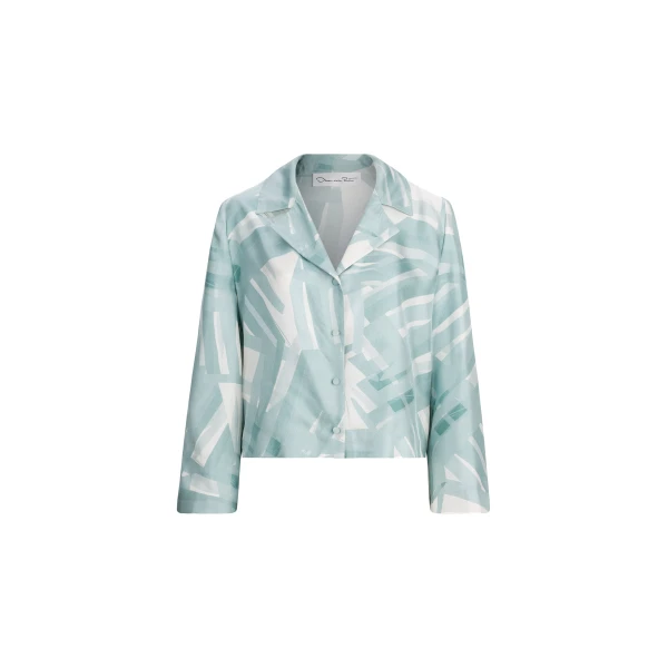 Long Sleeve Stripey Plaid Silk Twill Blouse