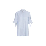 Oscar de la Renta Short Sleeve Cotton Poplin Sateen Blouse | Tops | Luxury Shoes 