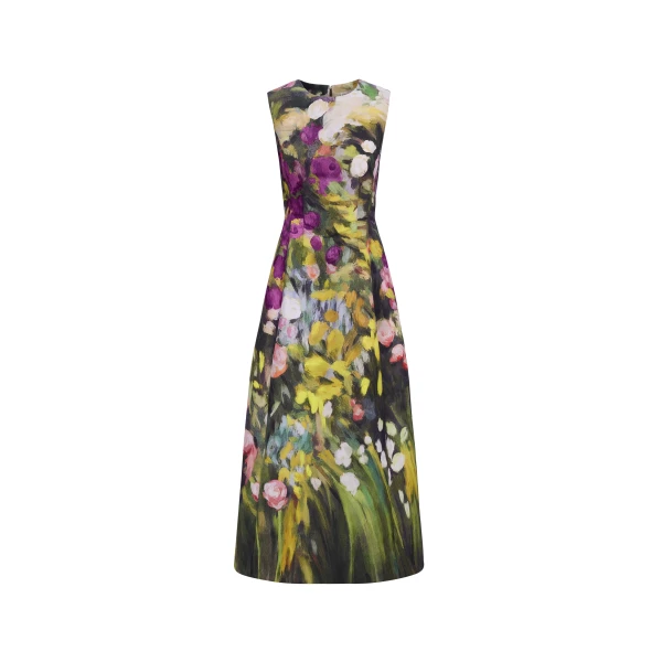 Sleeveless Abstract Garden Faille Cocktail Dress