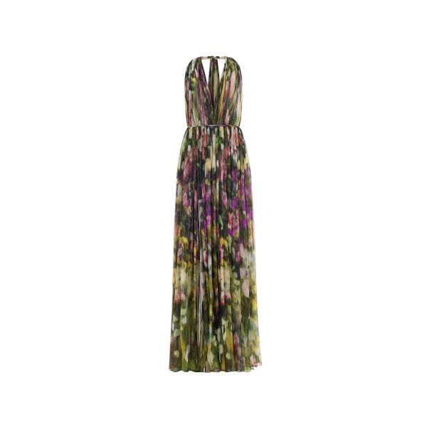 Sleeveless Abstract Landscape Chiffon Gown