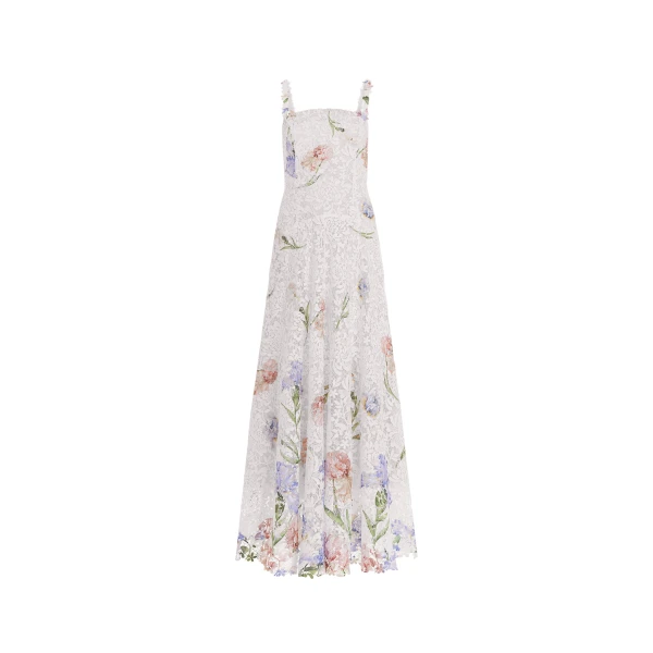 Oscar de la Renta Sleeveless Large Iris Degrade Printed Lace Day Dress | Dresses | Luxury Shoes 