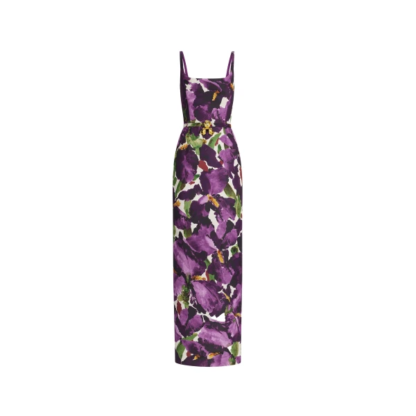 Sleeveless Large Watercolor Iris Faille Gown
